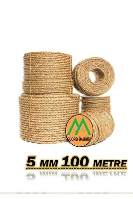Tam Kesit 100 Metre Jüt Ip Kendir Halat 5 Mm Jut Halat-HasırIp-Kendir Ip-Salıncak Ipi 5 MM 100 METRE ürün fotoğrafı