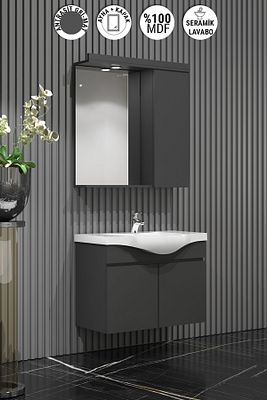 Yıldız 55 Cm Banyo Dolabı Takımı Antrasit Gri Mat Renkli Mdf Seramik Lavabolu Asma Dolap ürün fotoğrafı