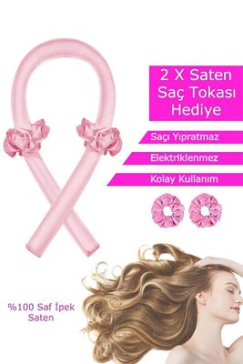 Isısız Saç Şekillendirme Seti Pudra Pembe Saten Saç Sosisi Saç Bigudisi Seti Saç Şekillendirici ürün fotoğrafı