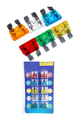 Oto Araç Bıçak Sigorta Büyük Sigorta 10'lu Set 10-15-20-25-30 Amper ürün fotoğrafı
