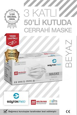 Meltblown Filtreli, 3 Katlı Yassı Ipli Beyaz Maske (1 KUTU/50 ADET) ürün fotoğrafı