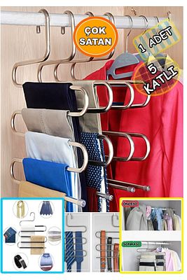 5 Katlı Metal Pantolon Askısı Elbise Askısı Giysi Eşarp Fular Havlu Kravat Düzenleyici ürün fotoğrafı