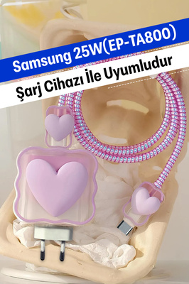 Samsung 25W (EP-TA800) Uyumlu Şarj Başlığı Adaptörü Koruma Kablo Koruyucu 5'li Koruma Kılıfı ürün fotoğrafı