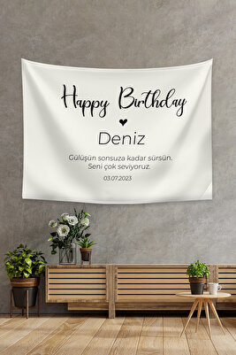 Kişiye Özel Doğum Günü Happy Birthday Duvar Örtüsü Duvar Halısı Birinci Kalite Kumaş ürün fotoğrafı