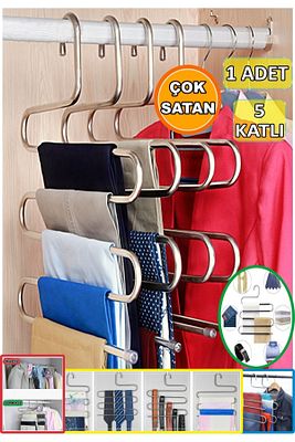 5 Katlı Metal Pantolon Elbise Askısı Giysi Eşarp Fular Havlu Kravat Düzenleyici ürün fotoğrafı