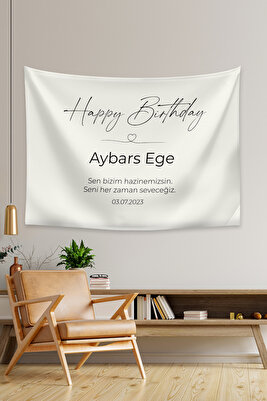 Kişiye Özel Doğum Günü Happy Birthday Duvar Örtüsü Duvar Halısı Birinci Kalite Kumaş ürün fotoğrafı