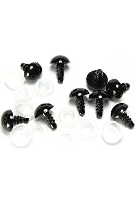 Amigurumi Siyah Vidalı 6 mm Güvenlikli Kilitli Göz - 5 Çift 10 ADET ürün fotoğrafı