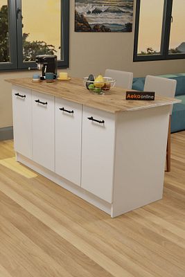 AE-2040 Vera Mutfak Adası Bar Masası Yemek Masası Dolaplı, Beyaz/Çam Raflı, Çok Amaçlı 160 cm ürün fotoğrafı