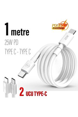 25w Hızlı Type-c Şarj Kablosu Çift Taraflı Type-c To Type-c 25w Pd Şarj Kablo 1metre ürün fotoğrafı