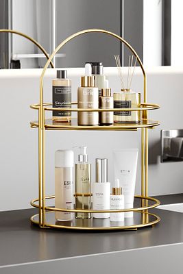 Banyo Düzenleyici Organizer Takı Kozmetik Havlu Rafı Standı 2 Katlı 40cm ürün fotoğrafı