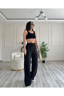 Kadın Yazlık Tiril Gofre Kumaş Geniş Paça Pantolon ürün fotoğrafı