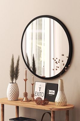 Yuvarlak Ayna 45cm Siyah Dresuar Hol Koridor Duvar Salon Banyo Wc Ofis Çocuk Yatak Odası Boy ürün fotoğrafı