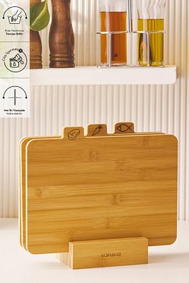 Triple 4 Parça Ayaklı Bambu Kesme Tahtası Seti 28 Cm ürün fotoğrafı