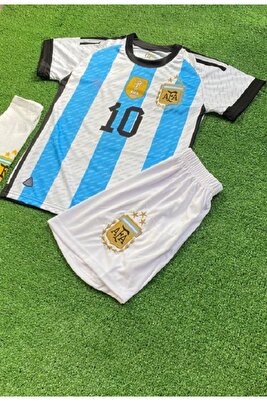Arjantin Lionel Messi Milli Takım Forması Beyaz Mavi Özel Tasarım Halı Saha Forması Çoraplı 3lü Set ürün fotoğrafı