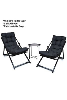 Minderli - Morrasra Şezlong Seti Bahçe&balkon&teras&plaj Katlanır Ikili Set - 2 Şezlong 1 Sehpa ürün fotoğrafı