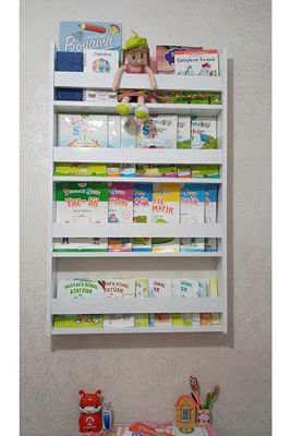 Montessori Çocuk Odası Eğitici Kitaplık 4 Daflı Duvar Rafı ürün fotoğrafı