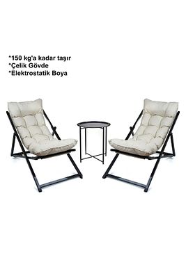 Minderli - Zetas Şezlong Seti Bahçe&balkon&teras&plaj Katlanır Ikili Set - 2 Şezlong 1 Sehpa ürün fotoğrafı