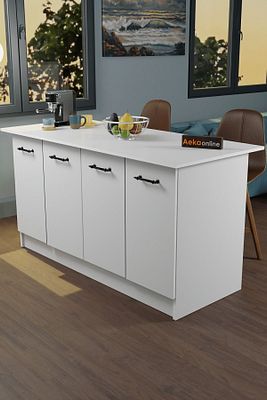 AE-2040 Vera Mutfak Adası Bar Masası Yemek Masası Dolaplı, Beyaz Raflı, Çok Amaçlı 160 cm ürün fotoğrafı