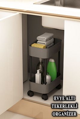 Lizbon Çok Amaçlı 2 Katlı Evye Altı Düzenleyici Dolap Içi Tegah Altıtekerlekli Organizer ürün fotoğrafı