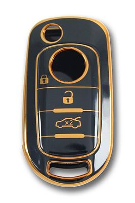 Lüx Fiat Egea Sustalı 3 Buton Nano Anahtar Kılıfı Siyah Gold 1.Ci Kalite ürün fotoğrafı