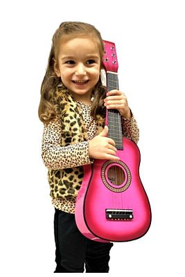 Çocuk Gitarı Pembe 60cm Ahşap 6 Telli Penalı ürün fotoğrafı