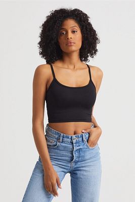 Kadın Siyah Scuba Kumaş İp Askılı Crop Top ürün fotoğrafı