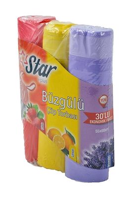 Büzgülü Çöp Torbası 55x60 Cm 3' Lü Eko Paket Lavanta-çilek-limon Kokulu Çöp Poşeti ürün fotoğrafı