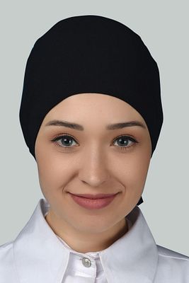 Kadın Pratik Dikişsiz Bağcıklı Kaymayan Tesettür Penye Bone Siyah ürün fotoğrafı