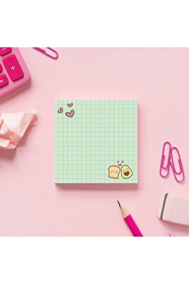 Kareli Avokado Desenli Yeşil Memopad Bloknot Defter Notepad Planlayıcı ürün fotoğrafı