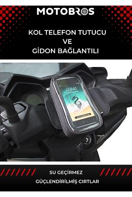 Motosiklet Sürücüsü Kol Ve Gidona Takılabilir Çantalı Telefon Tutucu 6,5"'e Kadar ürün fotoğrafı
