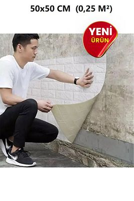 50x50cm(0,25M2) Kendinden Yapışkanlı Beyaz Esnek Sünger Beyaz Tuğla Duvar Kağıdı Paneli Köpük ürün fotoğrafı