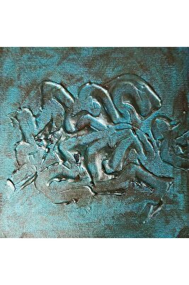 Eskitme Turkuaz Metalik Renkli Dokulu Imzalı Tablo - 20x20cm ürün fotoğrafı