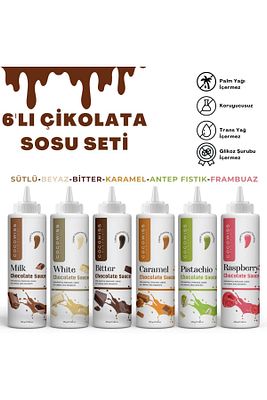 6'lı Çikolata Sosu Seti Waffle Sos 300gr(SÜTLÜ,BEYAZ,BİTTER,FRAMBUAZ,KARAMEL,ANTEPFISTIK AROMALI) ürün fotoğrafı