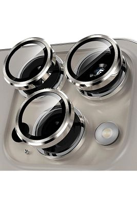 (METAL LENS) Iphone 15 Pro & Iphone 15 Pro Max Uyumlu Natürel Titanyum Kamera Lens Koruyucu 3'lü Set ürün fotoğrafı