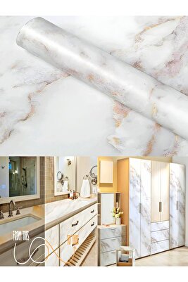 1 Metre Beyaz Mermer Desenli Kendinden Yapışkanlı Folyo Duşakabin Fayans Kaplama Banyo Dekorasyonu ürün fotoğrafı