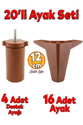 20'li Set Sedir Lüks Mobilya Koltuk Kanepe Tv Ünitesi Destek Ayağı 12 cm Kahverengi Ayakları ürün fotoğrafı