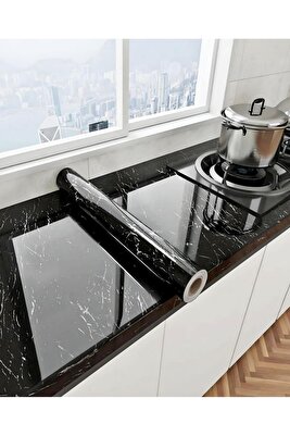 2 Metre Siyah Mermer Desenli Kendinden Yapışkanlı Folyo Duşakabin Fayans Kaplama Banyo Dekorasyonu ürün fotoğrafı