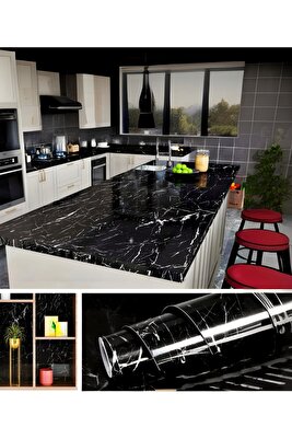 1 Metre Siyah Mermer Desenli Kendinden Yapışkanlı Folyo Duşakabin Fayans Kaplama Banyo Dekorasyonu ürün fotoğrafı