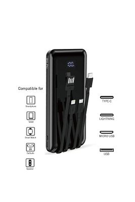 10.000 Mah Plus Dijital Göstergeli Dahili Çoklu Kablolu Powerbank,siyah,taşınabilir Şarj Cihazı ürün fotoğrafı