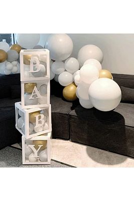 4 Kutu Beyaz Şeffaf Kutu Baby Yazılı Harf Beyaz 25 Cm ürün fotoğrafı