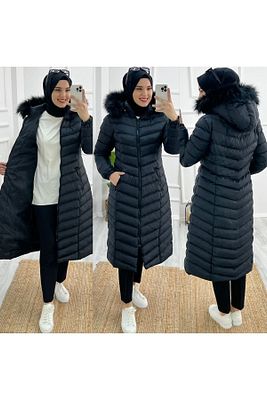 Esra Sıcacık Tutacak Kadın Tam Dolum Elyaf Şişme Mont -siyah ürün fotoğrafı