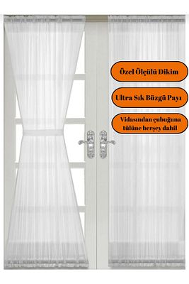 Briz Perde Keten Tül Çubuklu Kelebek Özel Ölçülü Dikim Enxboy ürün fotoğrafı