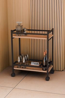 Servis Sunum Arabası Ev Tipi Iki Katlı Şişe Bölmeli Servant Bar Cart ürün fotoğrafı