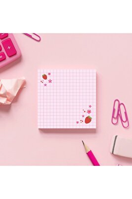 Kareli Çilek Desenli Yeşil Memopad Bloknot Defter Notepad Planlayıcı ürün fotoğrafı
