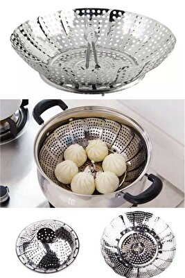 Çelik Katlanır Buharda Sebze Haşlama Pişirme Sepeti Aparatı ürün fotoğrafı