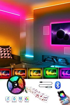 Bluetoothlu Rgb Led Işıklı Şerit Aydınlatma Tv Arkası App Kontrol Müziğe Duyarlı Slikonlu 3metre ürün fotoğrafı