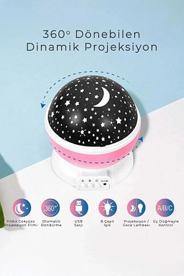 Gece Lambası Tavana Işık Yansıtan Dönen Yıldız Ay Projeksiyon Çocuk ve Genç Odası Lamba Işık Küresi ürün fotoğrafı