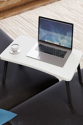 Beyaz Renkli Laptop Katlanabilir Yatak Koltuk Üstü Kahvaltı Bilgisayar Sehpası - Beyaz ürün fotoğrafı