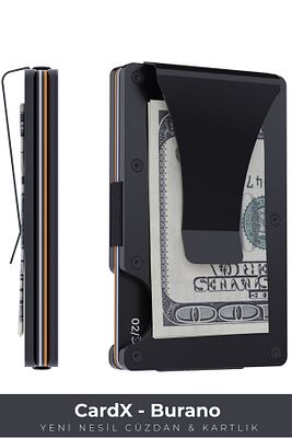 Cardx - Burano Clips - Yeni Nesil Minimalist Cüzdan & Metal Kartlık - Rfid Koruma (SİYAH) ürün fotoğrafı