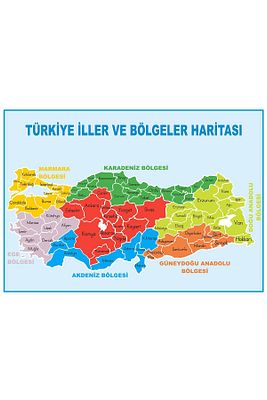 Türkiye Iller Ve Bölgeler Haritası 50x70 Kendinden Yapışkanlı Folyo ürün fotoğrafı